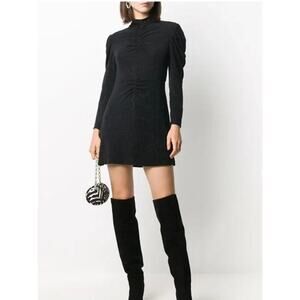 IRO Paris Hasti Dress Long Sleeve Black Sparkle Wome's 34/ US 2 Mini Ruched